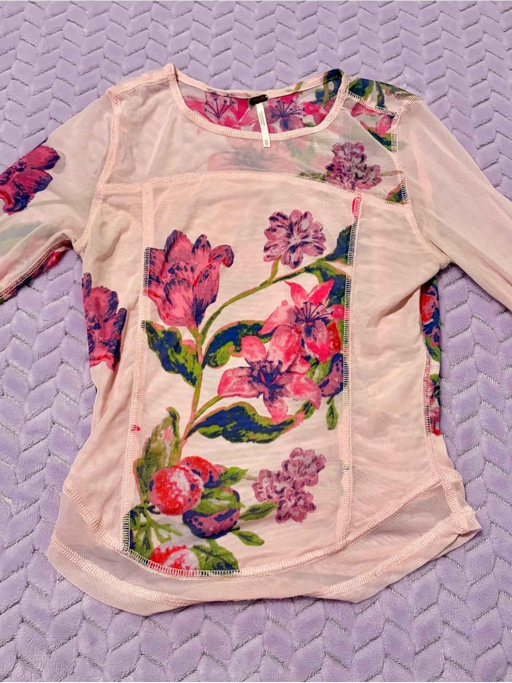 Free People Betty’s Garden Top - Pink Floral Mesh Long-Sleeve Top